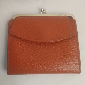 Vintage 70s Orange Ostrich Grained Cowhide Leather Women's Kiss Lick Coin Purse